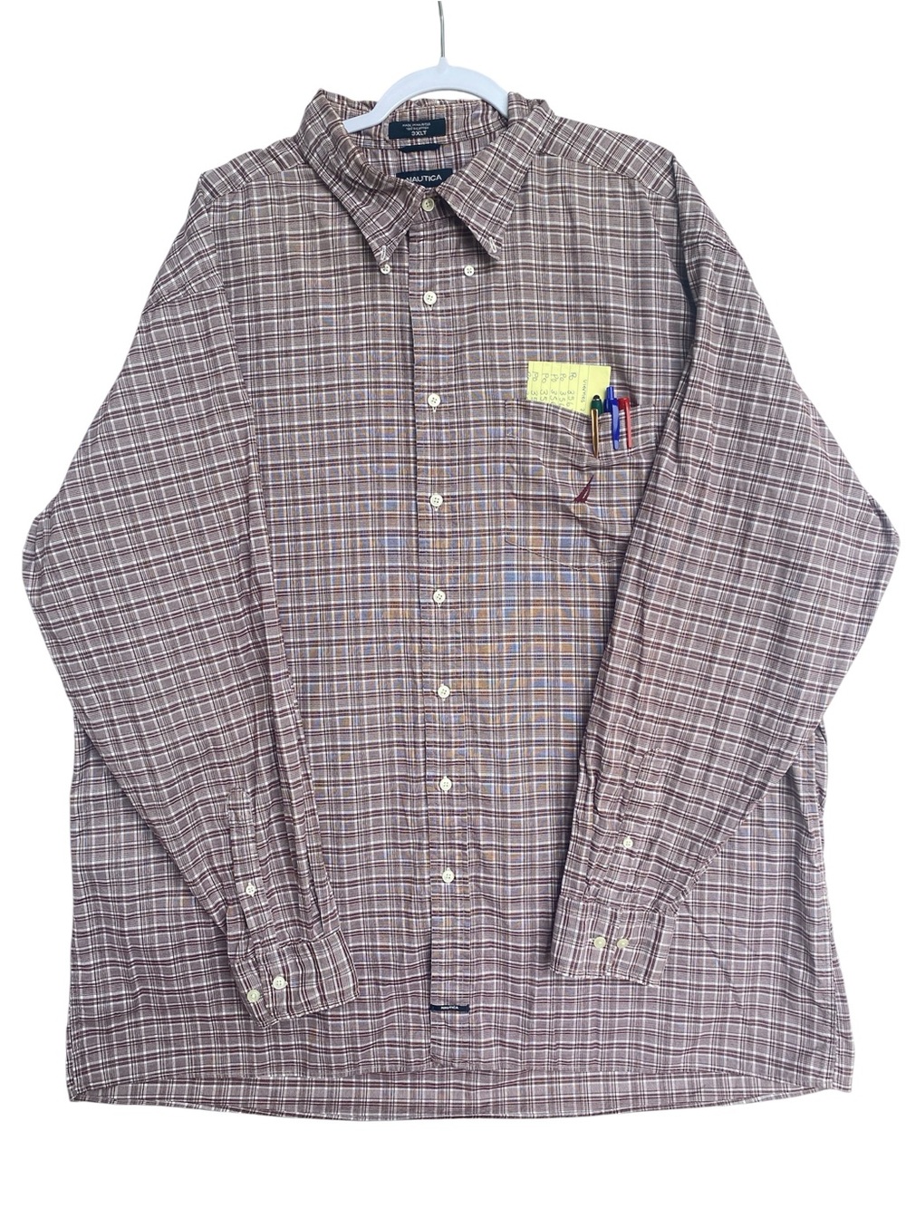 Big & Tall Nautica Men's Brown Plaid Long-Sleeve Button-Down Shirt